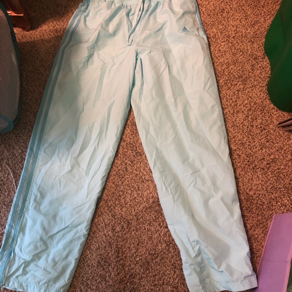 Blue / teal Adidas track pants